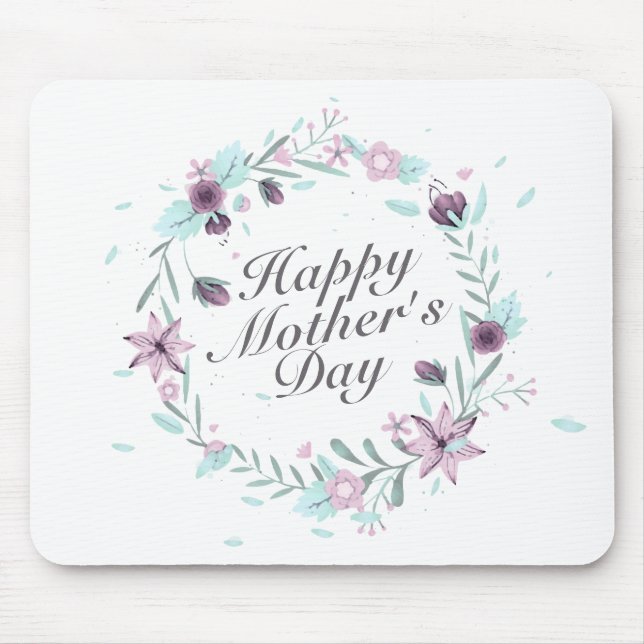 Mousepad Elegante Happy Dia de as mães Floral Wreath Mousep (Frente)