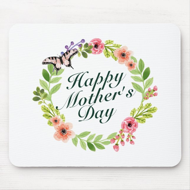 Mousepad Elegante Happy Dia de as mães Floral Wreath Mousep (Frente)