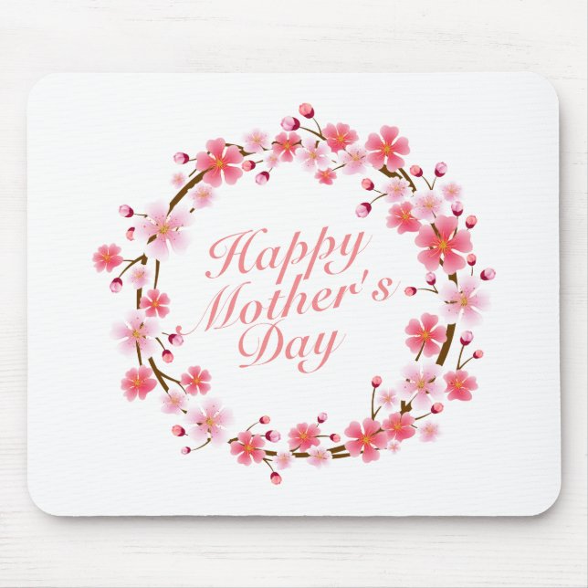 Mousepad Elegante Happy Dia de as mães Floral Wreath Mousep (Frente)