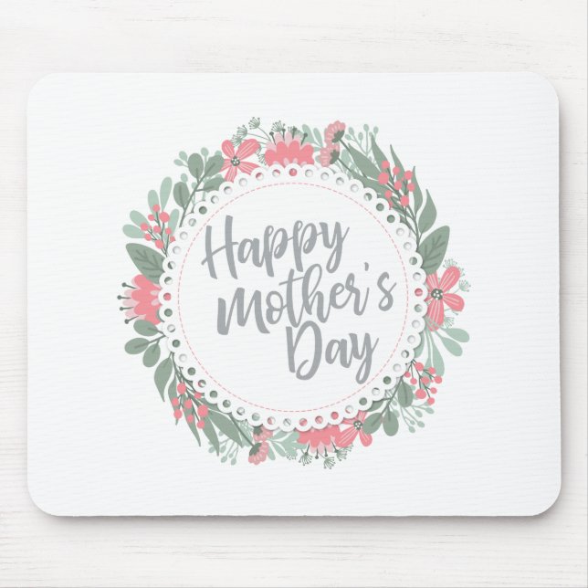 Mousepad Elegante Happy Dia de as mães Floral Wreath Mousep (Frente)