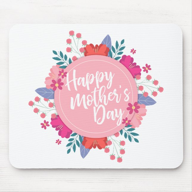 Mousepad Elegante Happy Dia de as mães Floral Wreath Mousep (Frente)