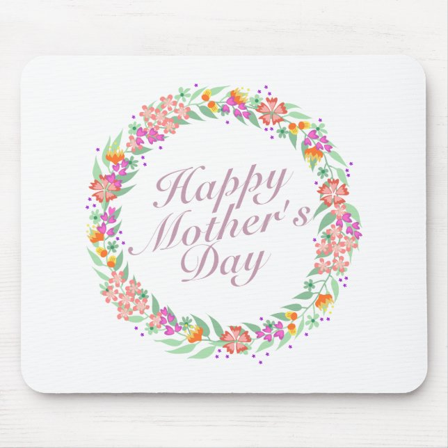 Mousepad Elegante Happy Dia de as mães Floral Wreath Mousep (Frente)