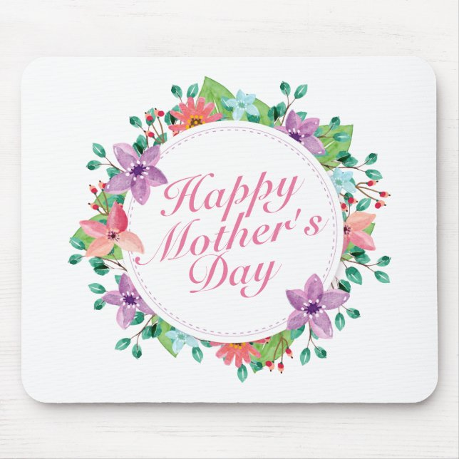 Mousepad Elegante Happy Dia de as mães Floral Wreath Mousep (Frente)