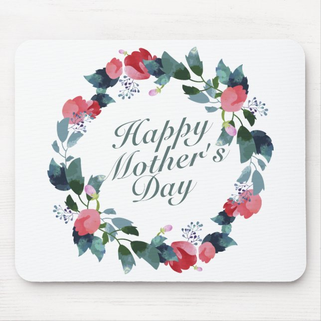 Mousepad Elegante Happy Dia de as mães Floral Wreath Mousep (Frente)