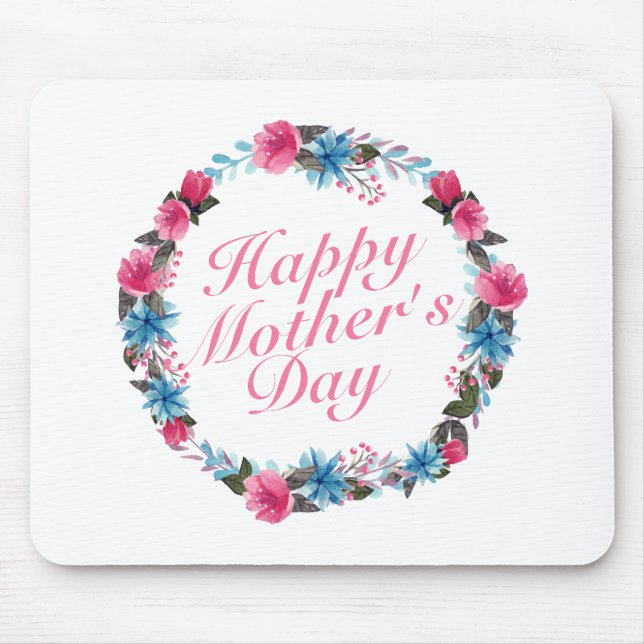 Mousepad Elegante Happy Dia de as mães Floral Wreath Mousep (Frente)