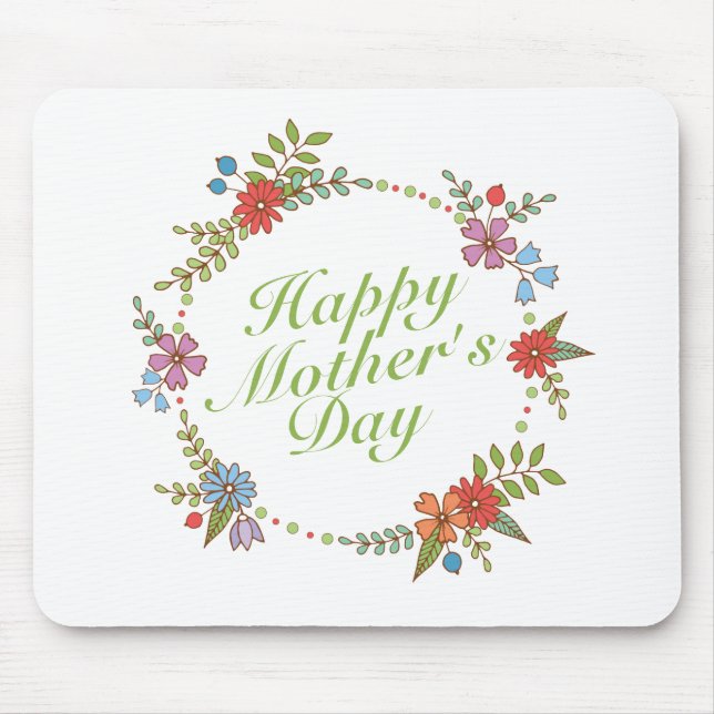 Mousepad Elegante Happy Dia de as mães Floral Wreath Mousep (Frente)