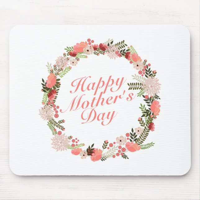Mousepad Elegante Happy Dia de as mães Floral Wreath Mousep (Frente)