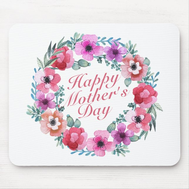 Mousepad Elegante Happy Dia de as mães Floral Wreath Mousep (Frente)
