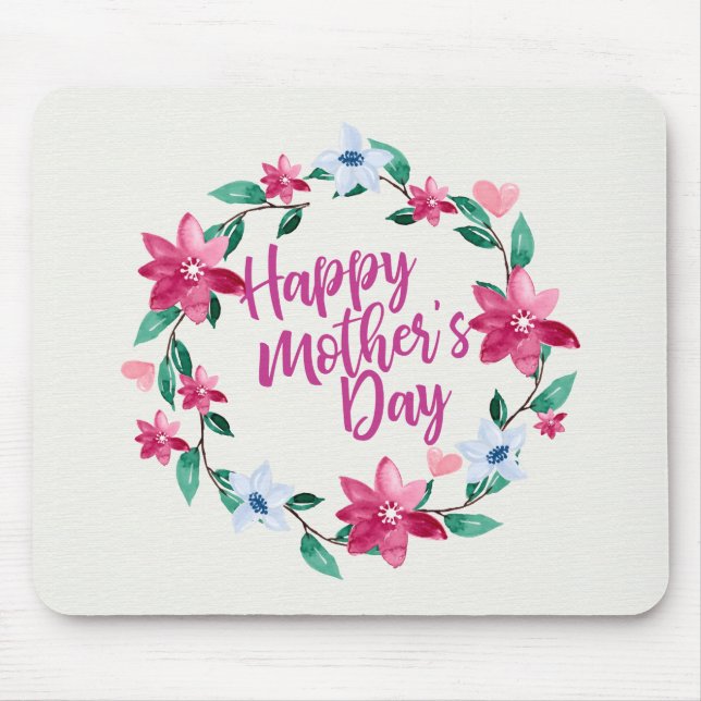 Mousepad Elegante Happy Dia de as mães Floral Wreath Mousep (Frente)