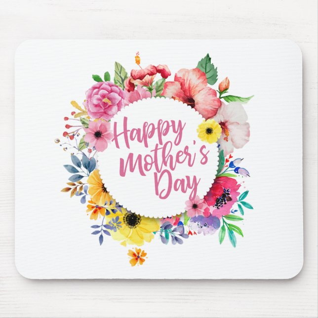 Mousepad Elegante Happy Dia de as mães Floral Wreath Mousep (Frente)