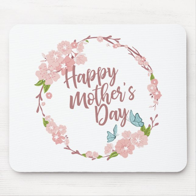 Mousepad Elegante Happy Dia de as mães Floral Wreath Mousep (Frente)