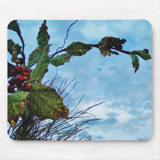 Mousepad Elegante Holly Christmas, céu azul (Frente)