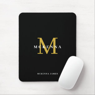 Mousepad Elegante Inicial Chique Preto Dourado Monograma