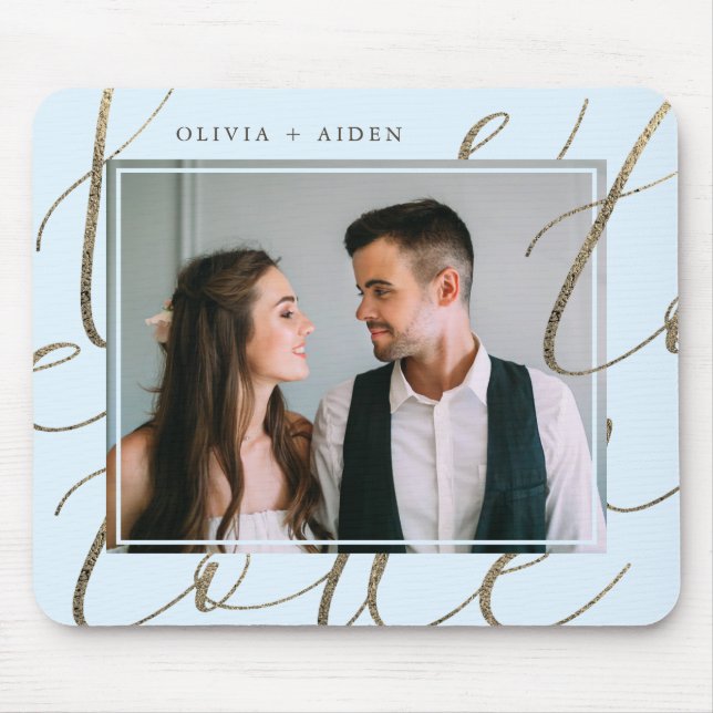 Mousepad Elegante Letra de Amor em Falso Ouro com Foto e No (Frente)