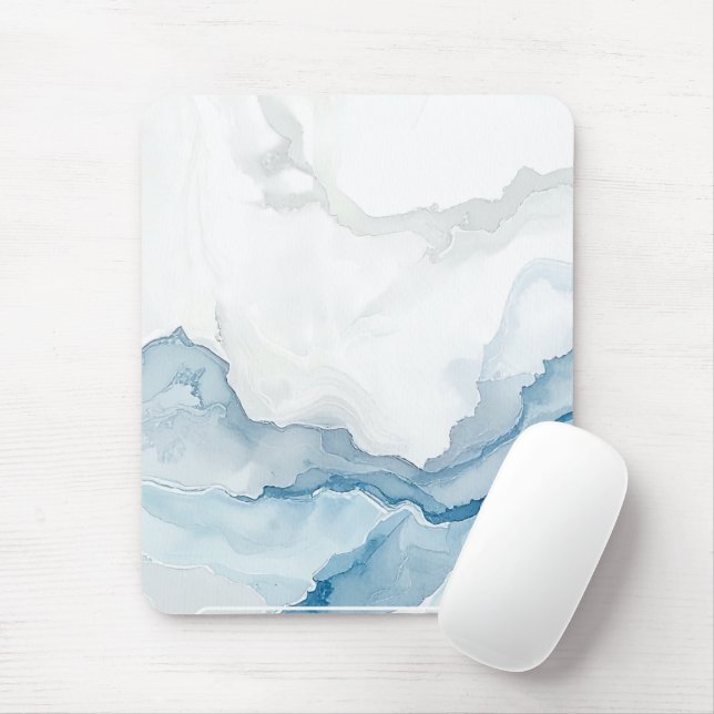 Mousepad Elegante mármore branco e azul Nome personalizado  (Com mouse)