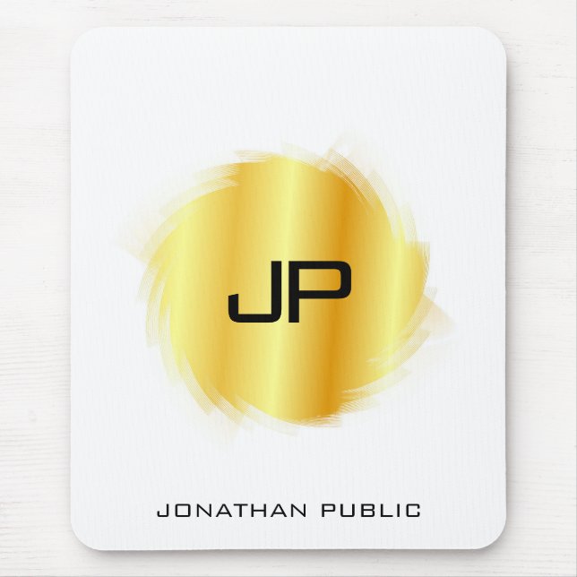 Mousepad Elegante Metálico Olhar Faux Dourado Monograma Mod (Frente)