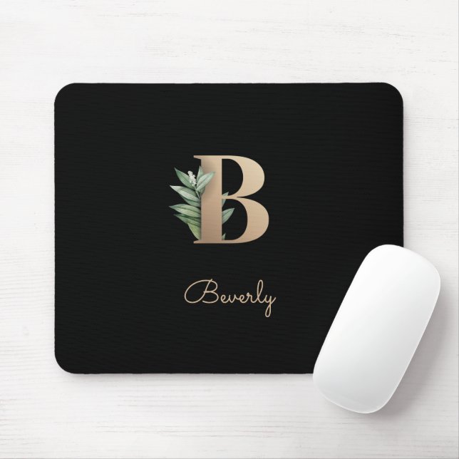 Mousepad Elegante Monograma Botânico - Letra B (Com mouse)