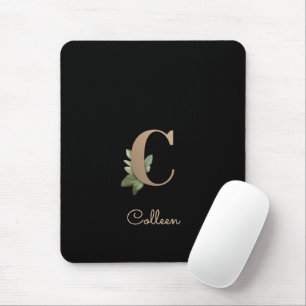 Mousepad Elegante Monograma Botânico - Letra C