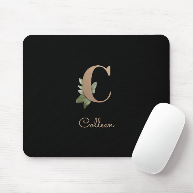 Mousepad Elegante Monograma Botânico - Letra C (Com mouse)