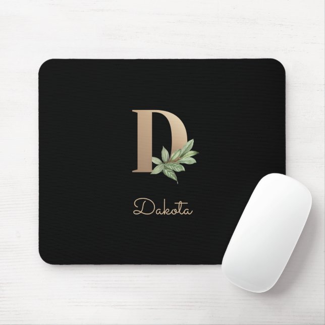 Mousepad Elegante Monograma Botânico - Letra D (Com mouse)