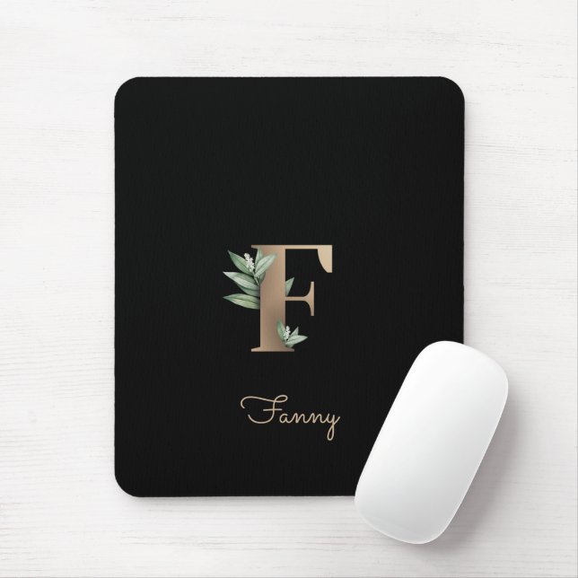 Mousepad Elegante Monograma Botânico - Letra F (Com mouse)