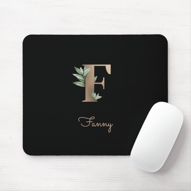 Mousepad Elegante Monograma Botânico - Letra F (Com mouse)