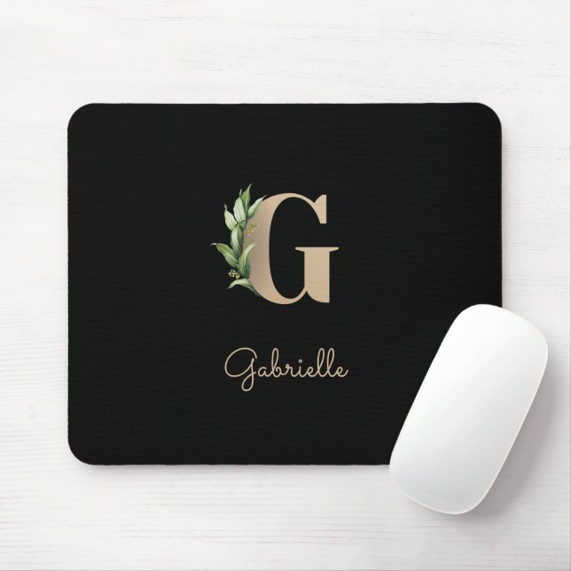 Mousepad Elegante Monograma Botânico - Letra G (Com mouse)