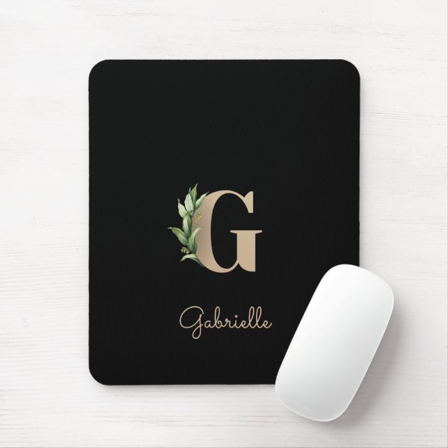 Mousepad Elegante Monograma Botânico - Letra G (Com mouse)
