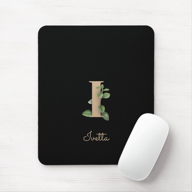 Mousepad Elegante Monograma Botânico - Letra I (Com mouse)