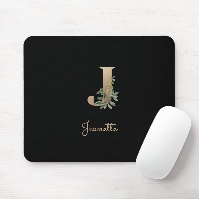 Mousepad Elegante Monograma Botânico - Letra J (Com mouse)