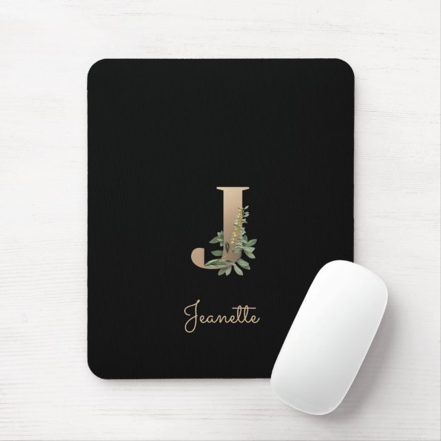 Mousepad Elegante Monograma Botânico - Letra J (Com mouse)