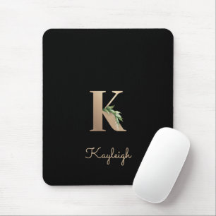Mousepad Elegante Monograma Botânico Letra K