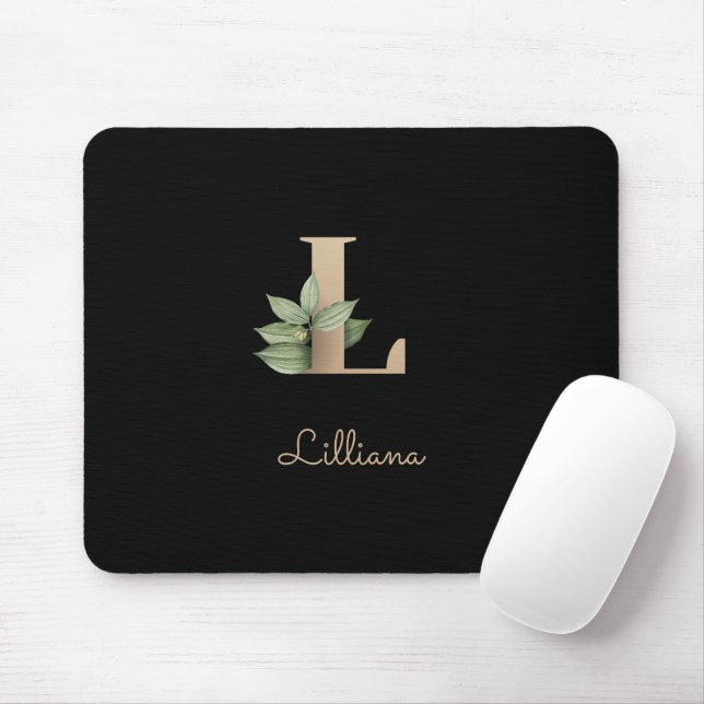 Mousepad Elegante Monograma Botânico - Letra L (Com mouse)
