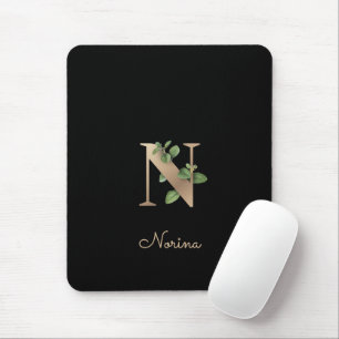 Mousepad Elegante Monograma Botânico - Letra N