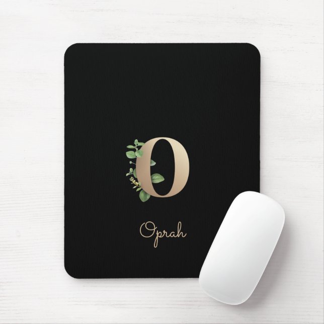 Mousepad Elegante Monograma Botânico - Letra O (Com mouse)