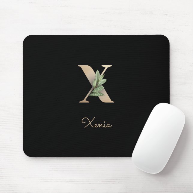 Mousepad Elegante Monograma Botânico - Letra X (Com mouse)