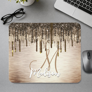 Mousepad Elegante monograma brilhante com pingos dourados c