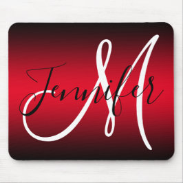 Mousepad Elegante Monograma com Efeito Ombre Preto e Vermel