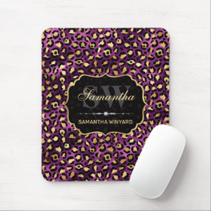 Mousepad Elegante Monograma com Manchas de Leopardo em Folh