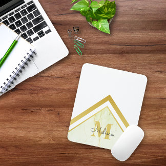 Mousepad Elegante Monograma de Ouro com Chevron em Mármore