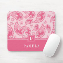 Elegante Monograma de Padrão Paisley Rosa Retro