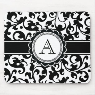 Mousepad Elegante Monograma - Deslocar Damasco Preto e Bran