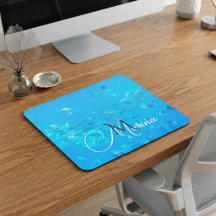 Elegante Monograma Escola de Peixes Azul Água Ocea