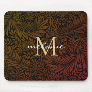 Mousepad Elegante Monograma Floral Laranja Ferrugem Dourado