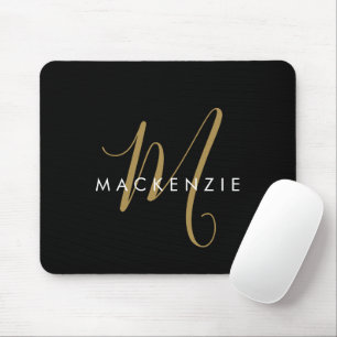 Mousepad Elegante Monograma Moderno em Grafite e Dourado