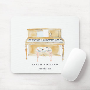Mousepad Elegante Músico de Piano com Música em Aquarela Pr