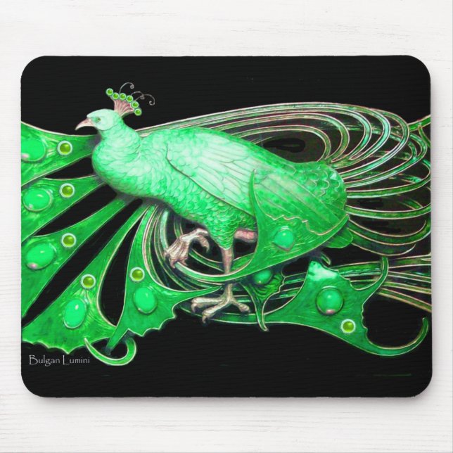 MOUSEPAD ELEGANTE PEACOCK JEWEL EM EMERALD GREEN BLACK (Frente)