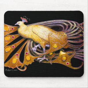 MOUSEPAD ELEGANTE PEACOCK JEWEL EM PRETO AMARELO