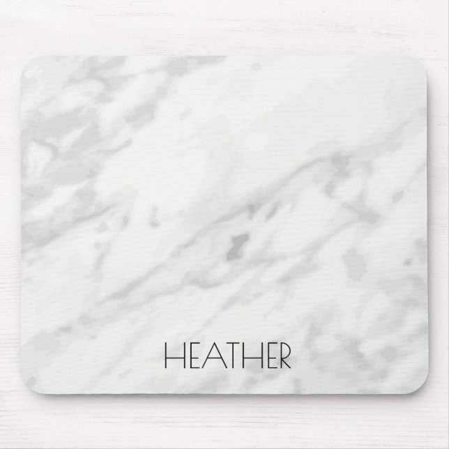 Mousepad Elegante Personalizado do Nome de Marble Branco (Frente)