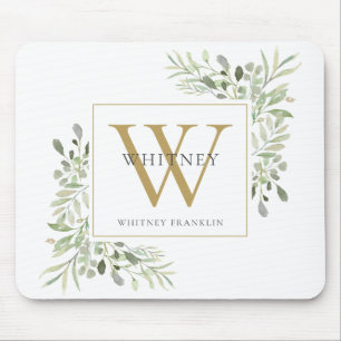 Mousepad Elegante Pino de Floral Monograma Dourado